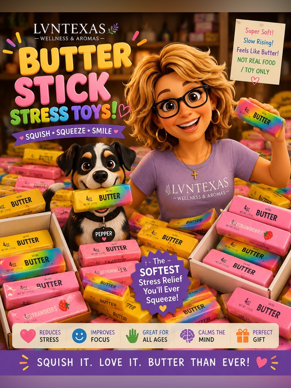 Butter Stick Stress Toy | INDIVIDUAL 1 Stick | Squeeze Fidget Sensory Toy